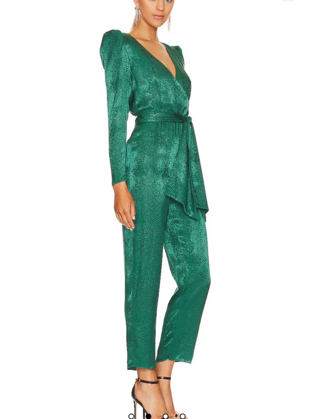 NBD Green Wrap Jumpsuit with Self-Tie Belt - Picture 2 of 4